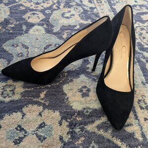 Jessica Simpson Black Suede Pointy Toe Heels Stiletto